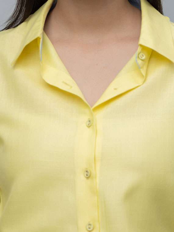 women solid yellow linen blend regular shirt - 22443512 -  Standard Image - 1
