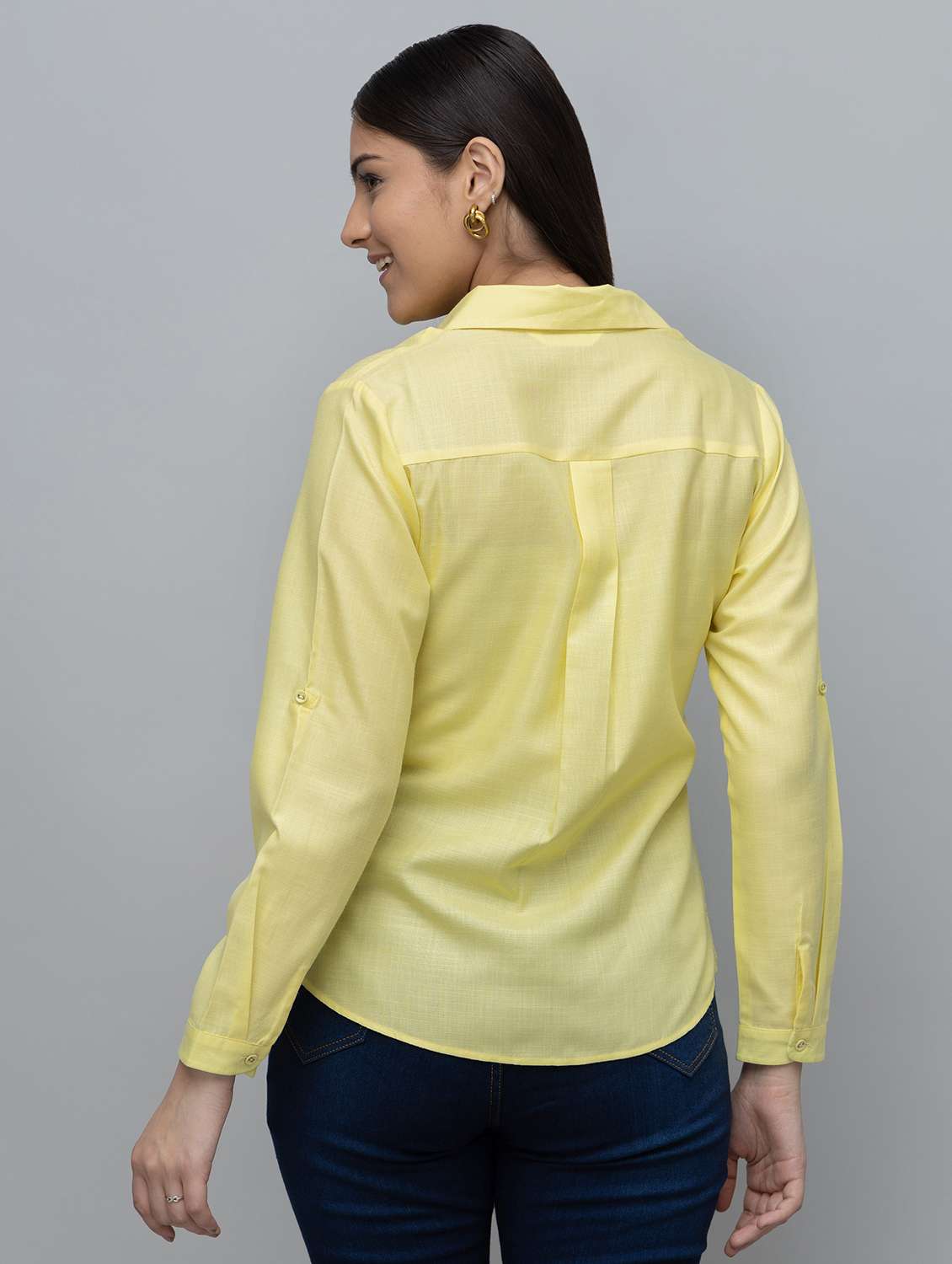 women solid yellow linen blend regular shirt - 22443512 -  Standard Image - 4