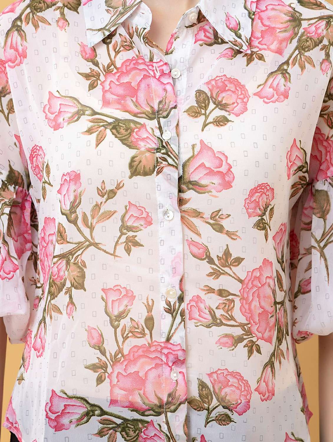 women floral white georgette regular shirt - 22443514 -  Standard Image - 1