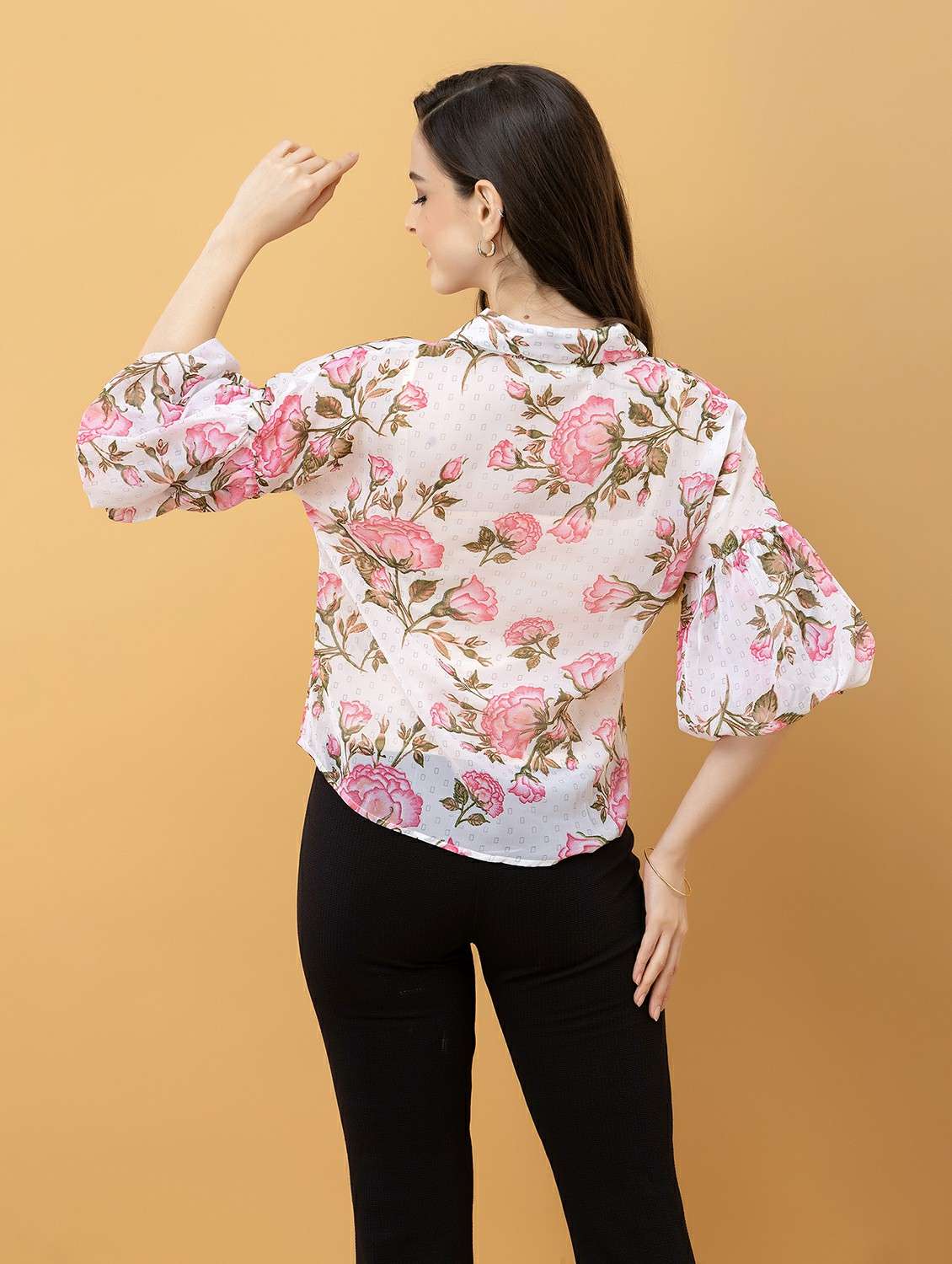 women floral white georgette regular shirt - 22443514 -  Standard Image - 4