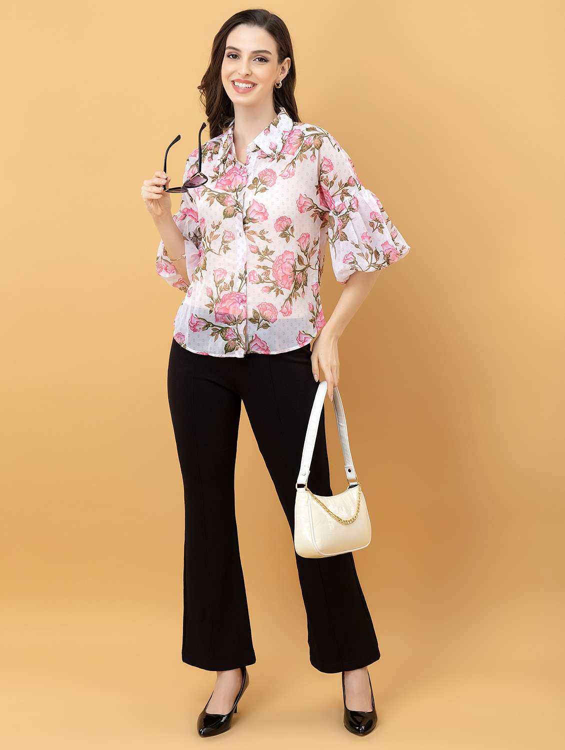 women floral white georgette regular shirt - 22443514 -  Standard Image - 6