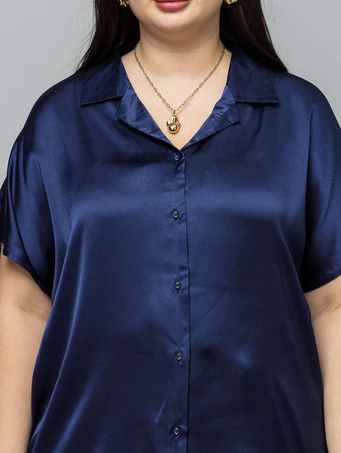 women solid navy blue satin regular shirt - 22443522 -  Standard Image - 1