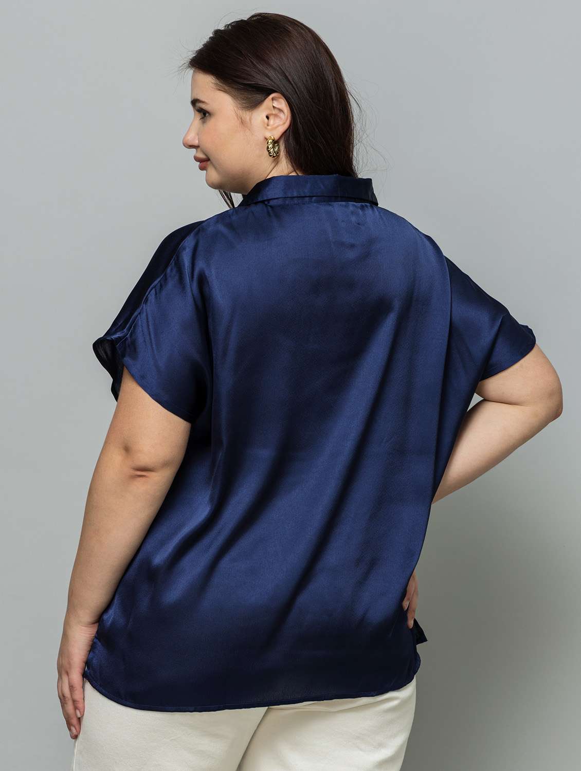 women solid navy blue satin regular shirt - 22443522 -  Standard Image - 4