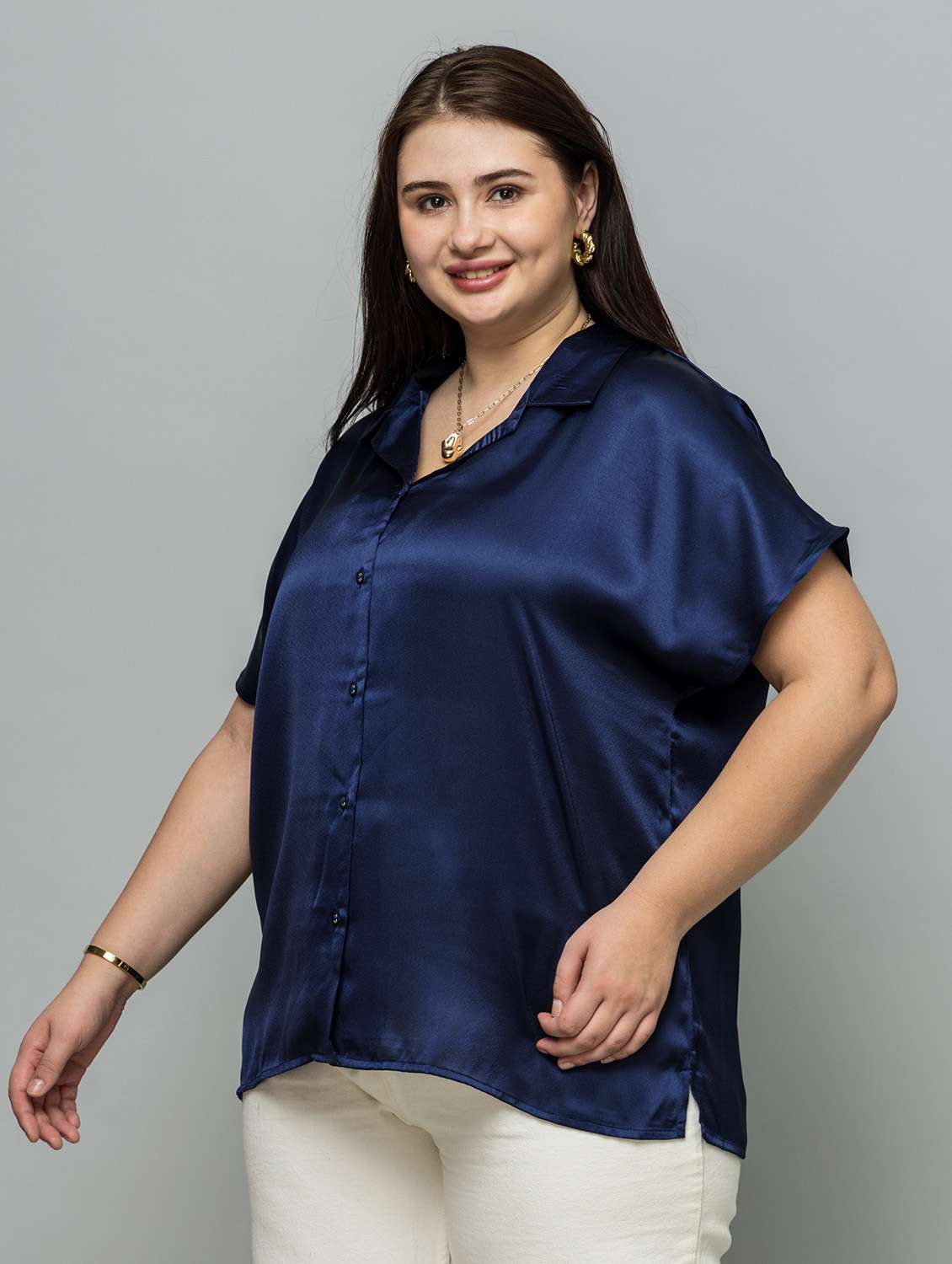 women solid navy blue satin regular shirt - 22443522 -  Standard Image - 6
