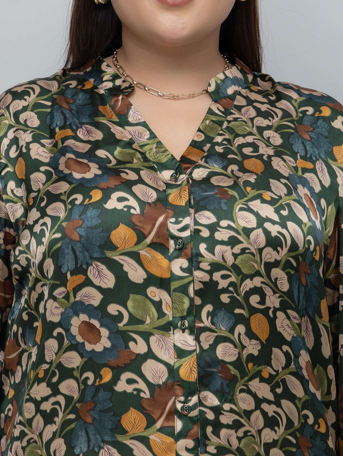 women printed green satin regular shirt - 22443528 -  Standard Image - 1