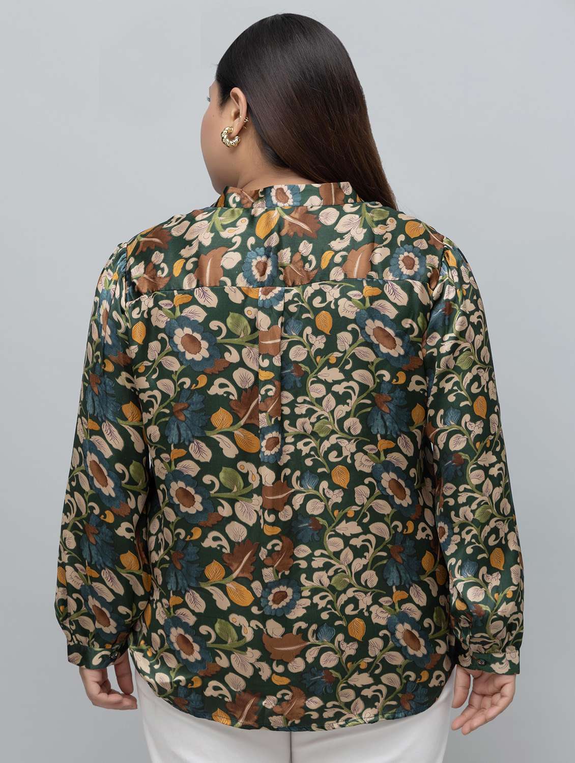 women printed green satin regular shirt - 22443528 -  Standard Image - 4
