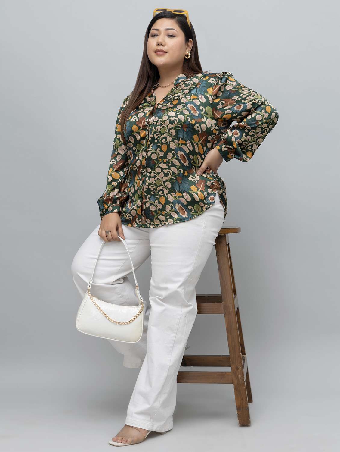 women printed green satin regular shirt - 22443528 -  Standard Image - 6