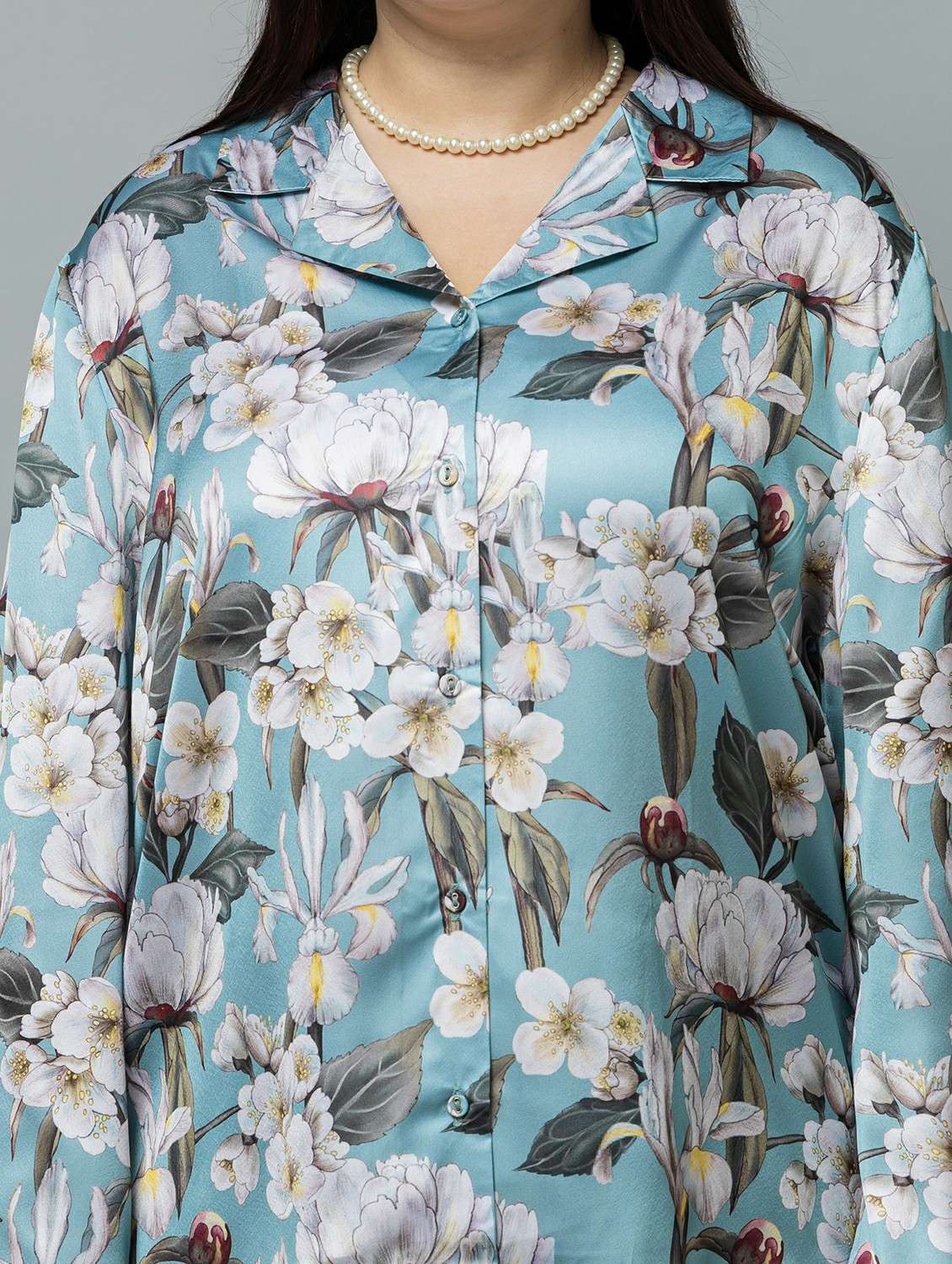  women floral green satin regular shirt - 22443531 -  Standard Image - 1