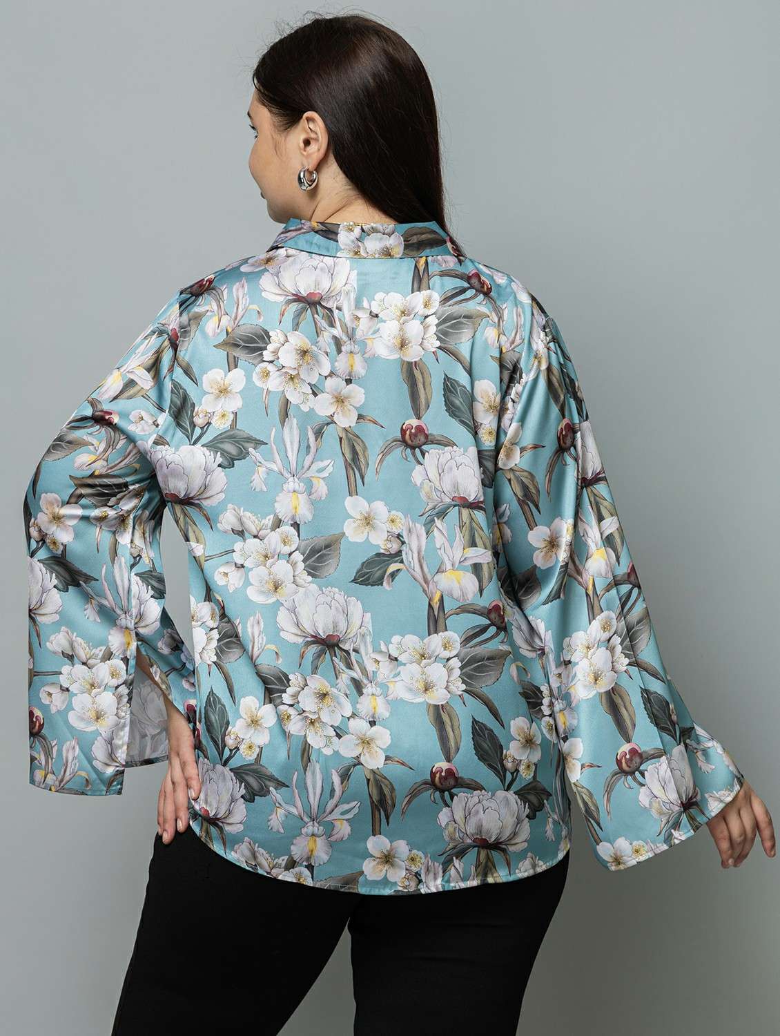 women floral green satin regular shirt - 22443531 -  Standard Image - 4