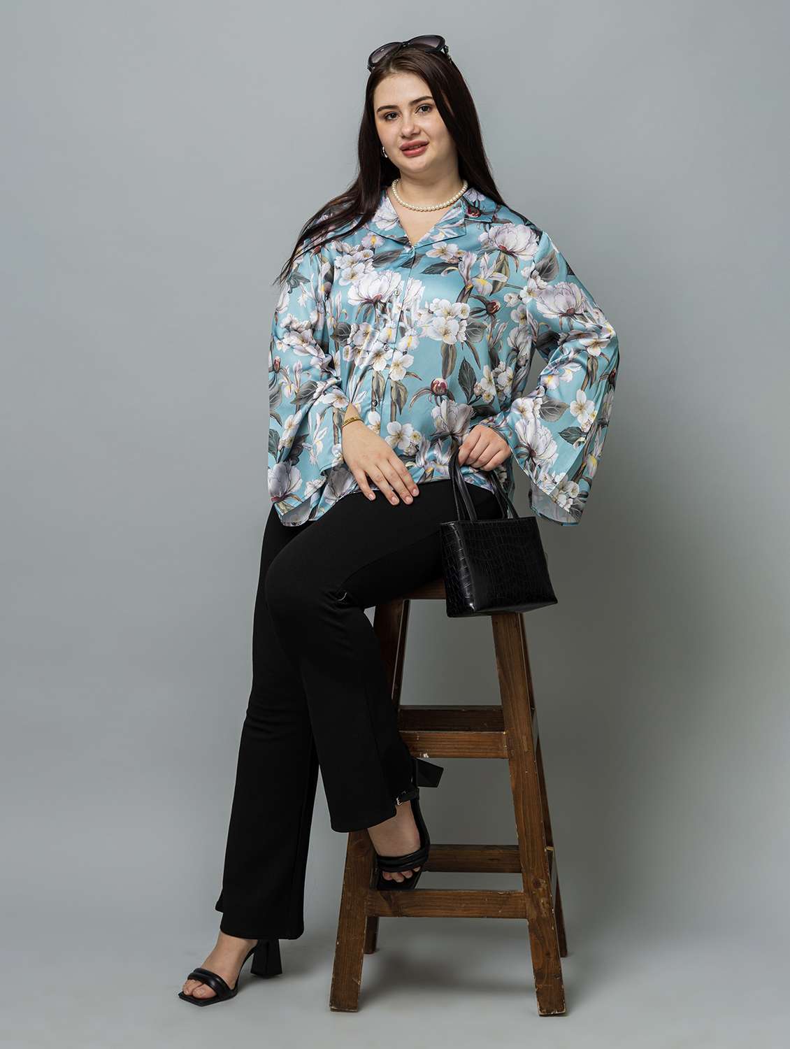  women floral green satin regular shirt - 22443531 -  Standard Image - 6