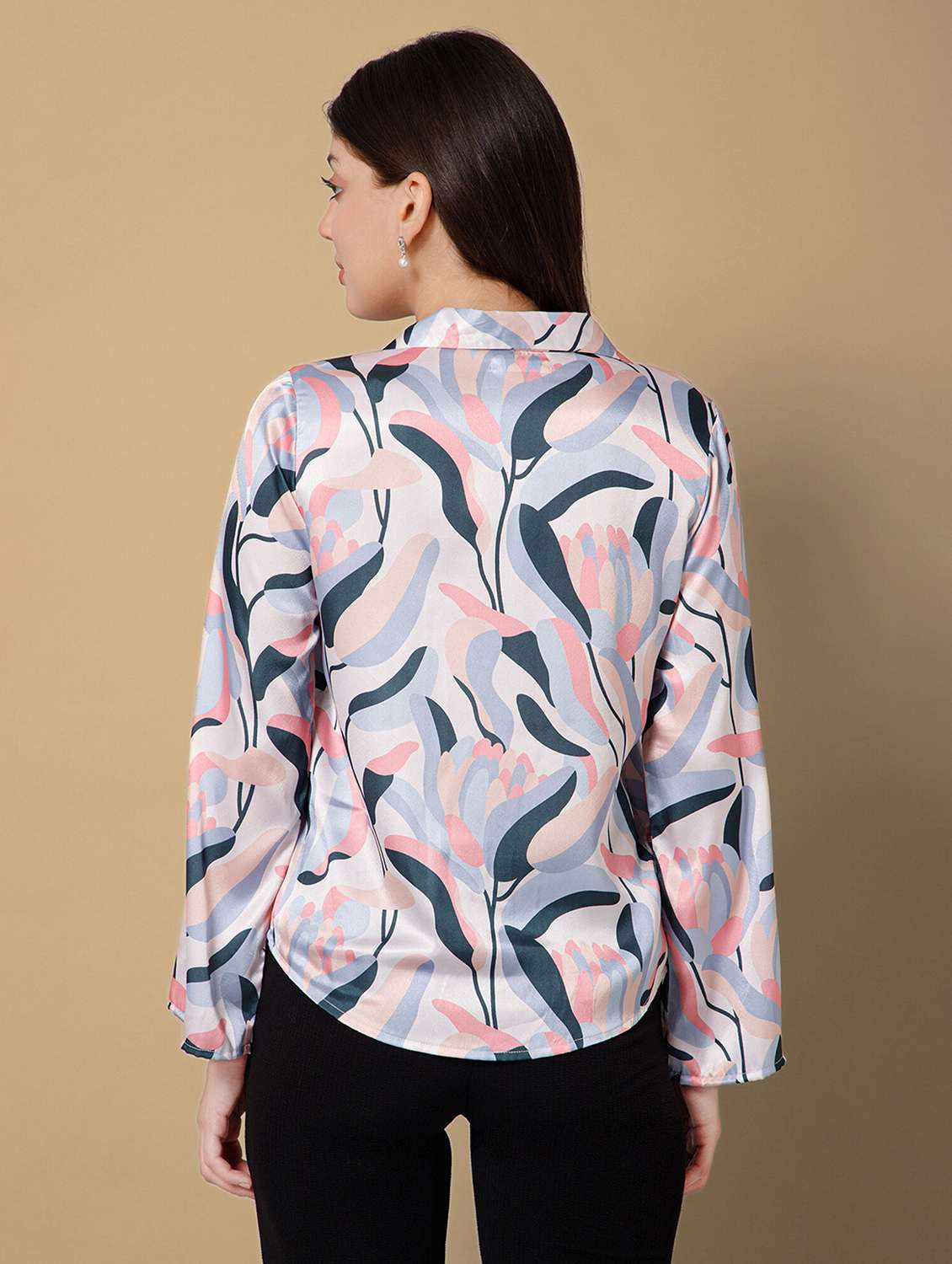 Women Printed Multi Colored Satin Regular Shirt - 22443536 -  Standard Image - 4
