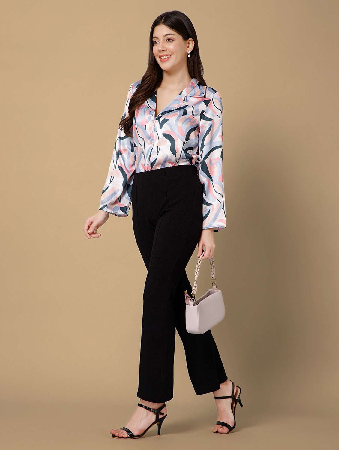 Women Printed Multi Colored Satin Regular Shirt - 22443536 -  Standard Image - 6