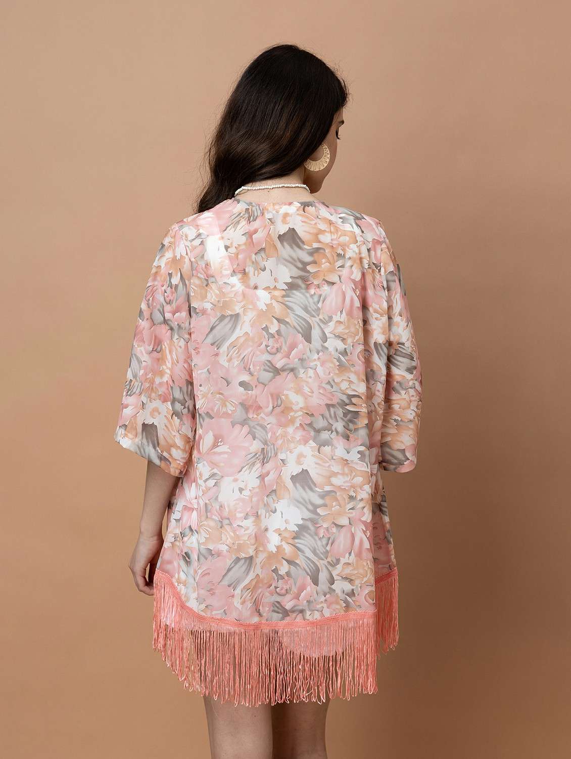 women printed three quarter sleeve sheer shrug - 22443540 -  Standard Image - 4