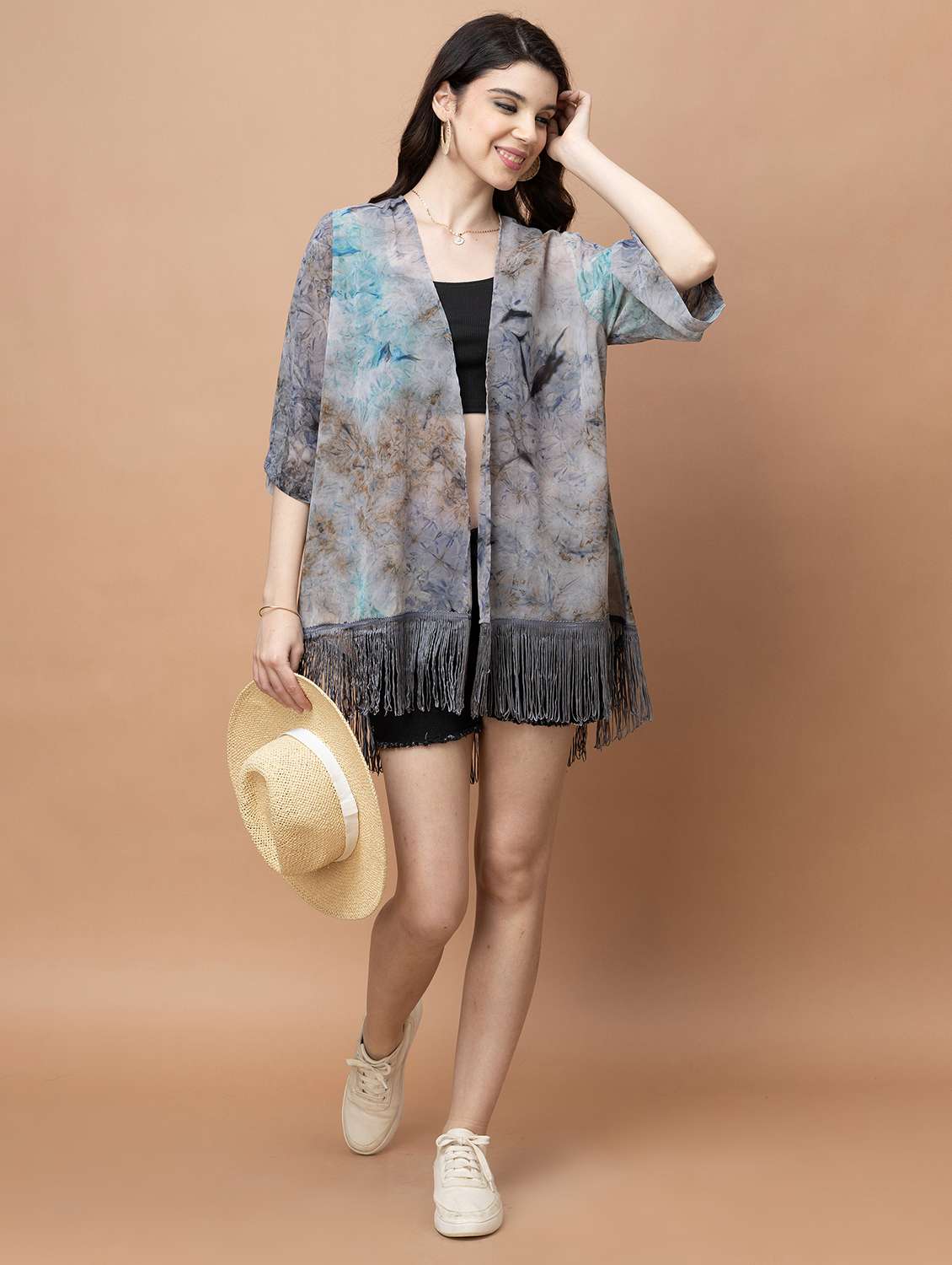 Women Printed Three Quarter Sleeve Shrug - 22443546 -  Standard Image - 6