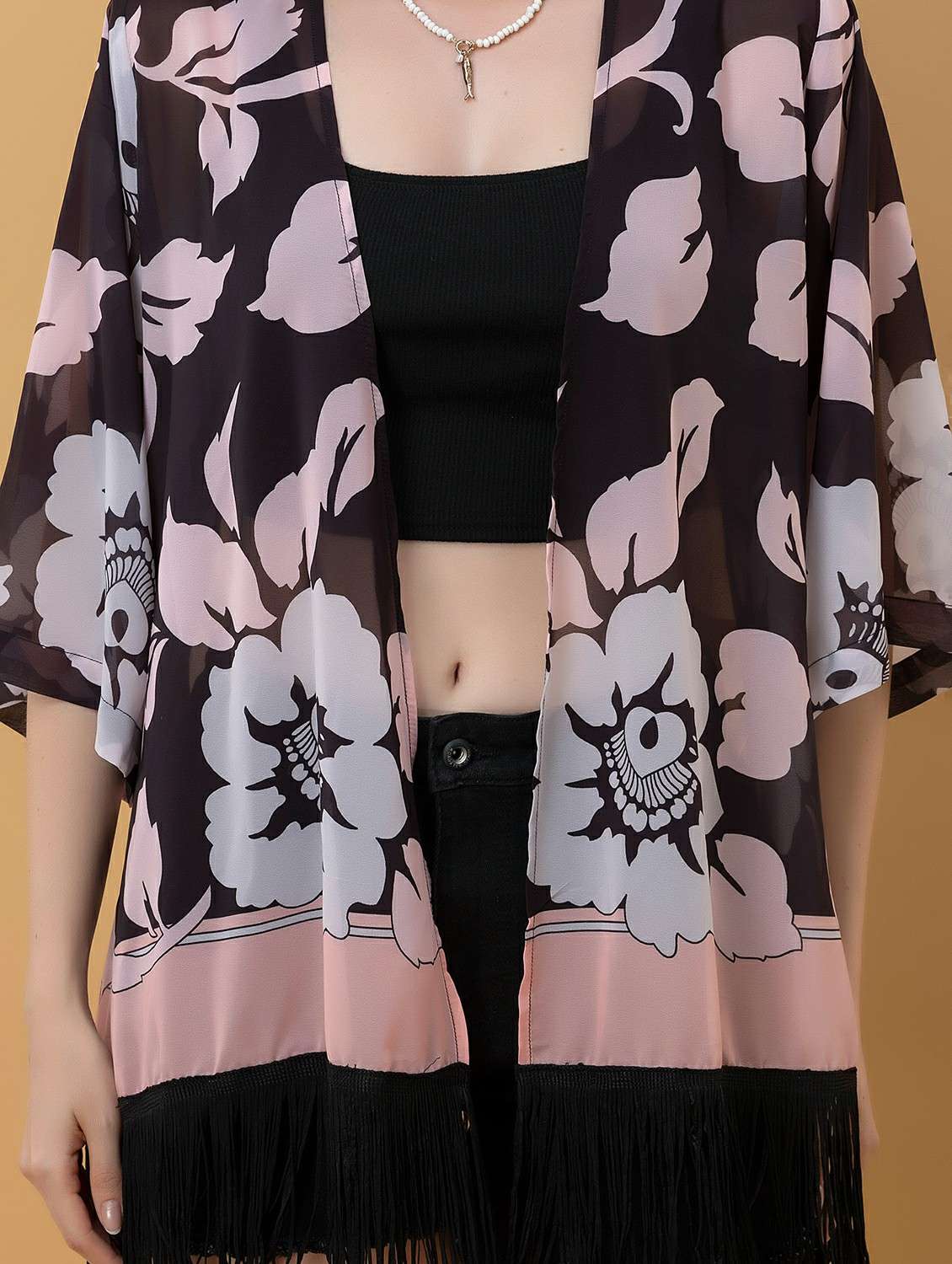 women printed three quarter sleeve shrug - 22443549 -  Standard Image - 1