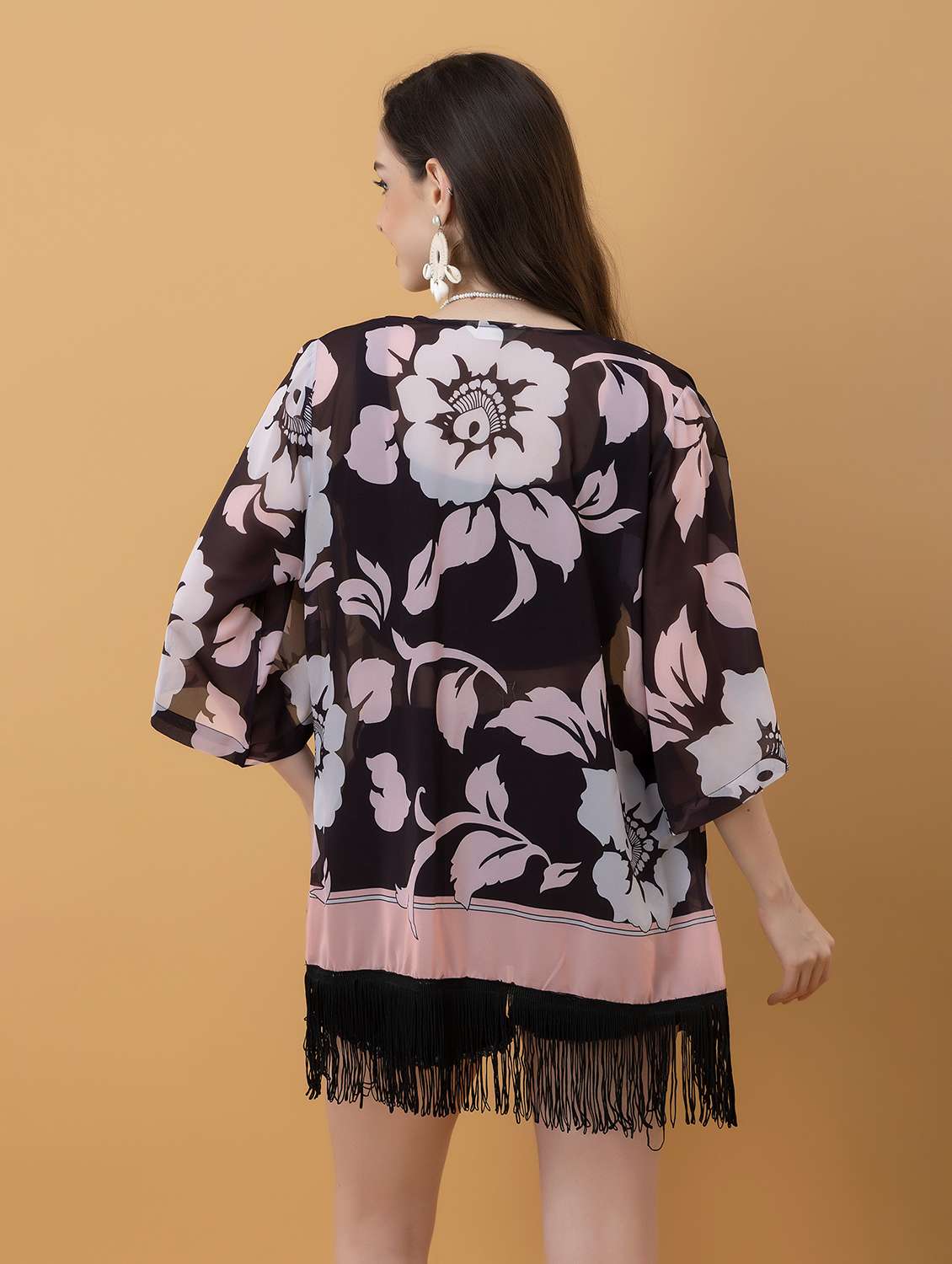 women printed three quarter sleeve shrug - 22443549 -  Standard Image - 4