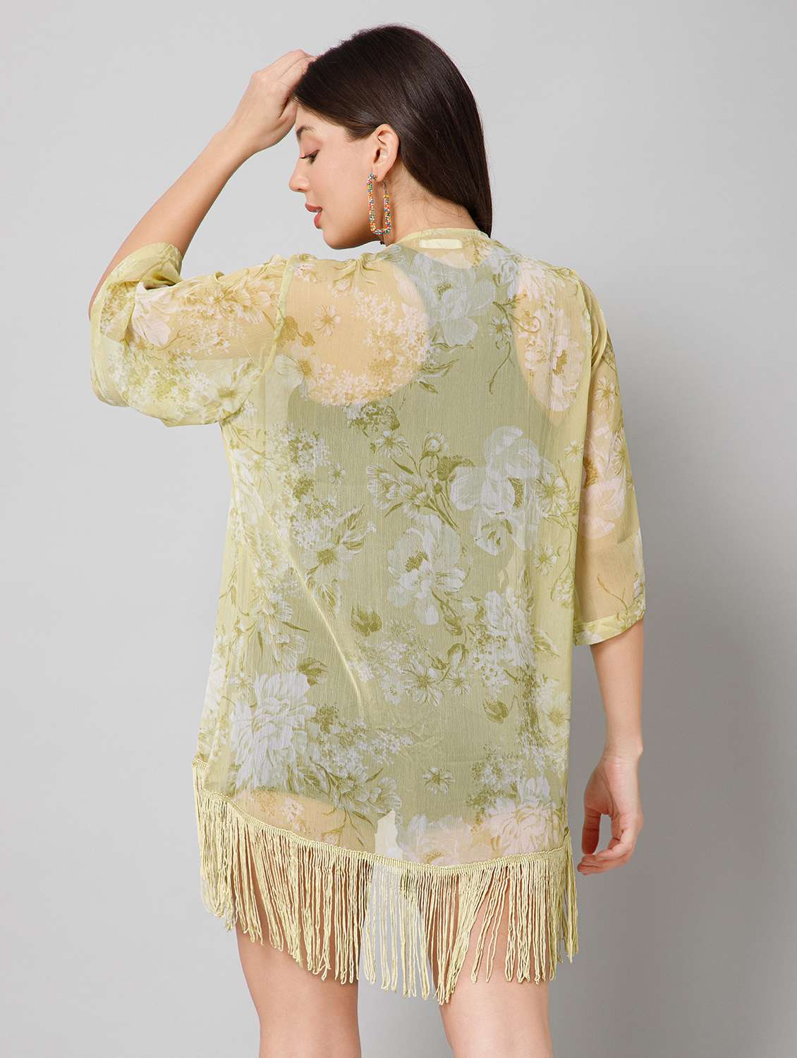 women printed three quarter sleeve sheer shrug - 22443555 -  Standard Image - 4