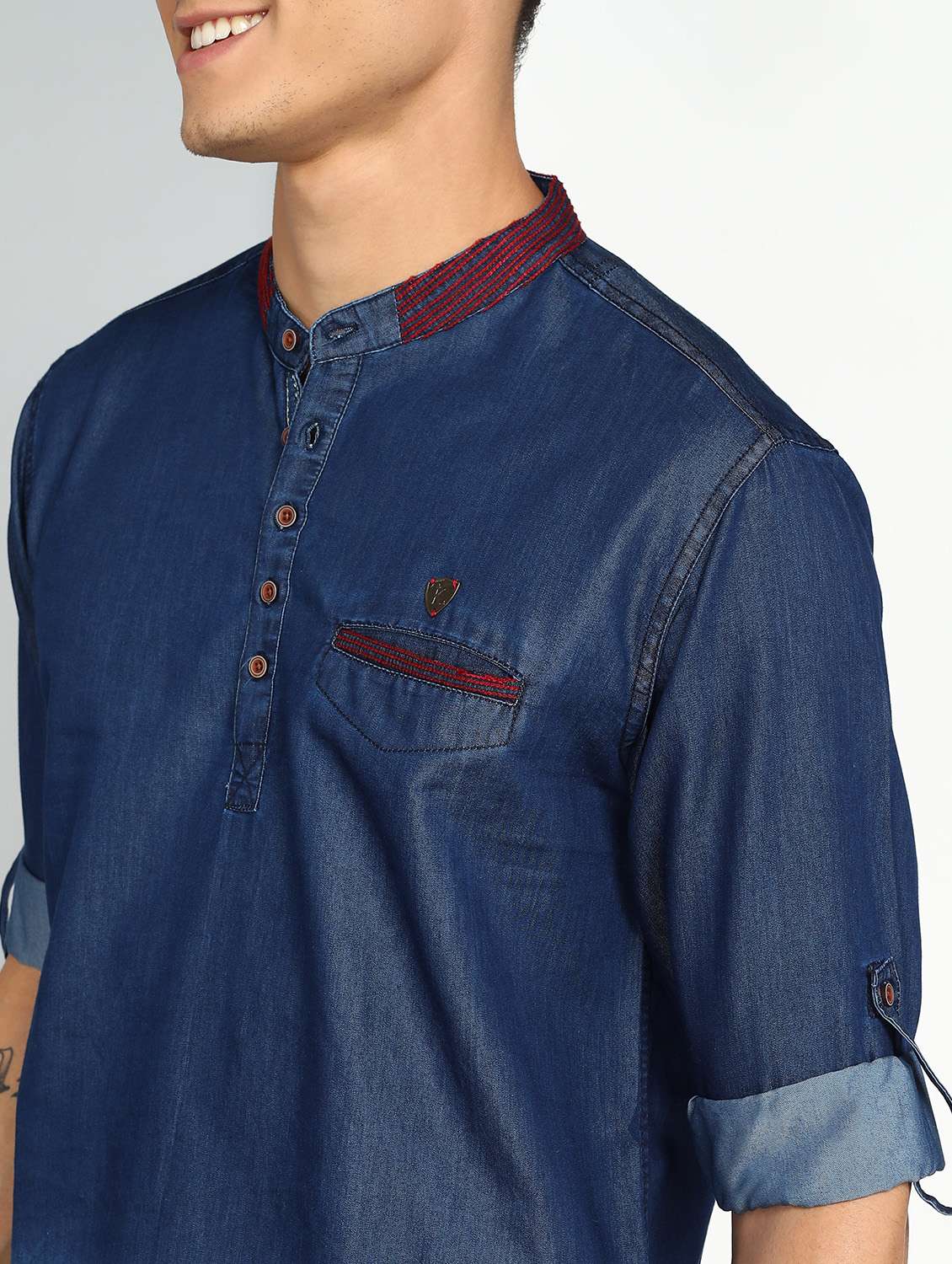 men ombre mandarin neck short kurta - 22443558 -  Standard Image - 1