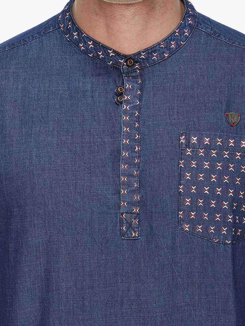 men solid mandarin neck short kurta - 22443559 -  Standard Image - 1