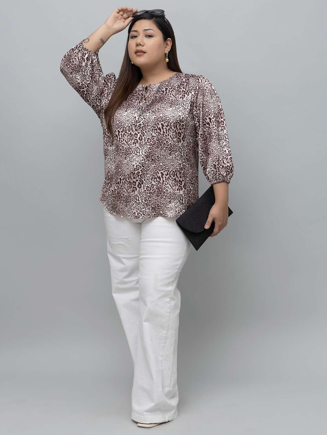 women animal print  multi satin regular top - 22443588 -  Standard Image - 6