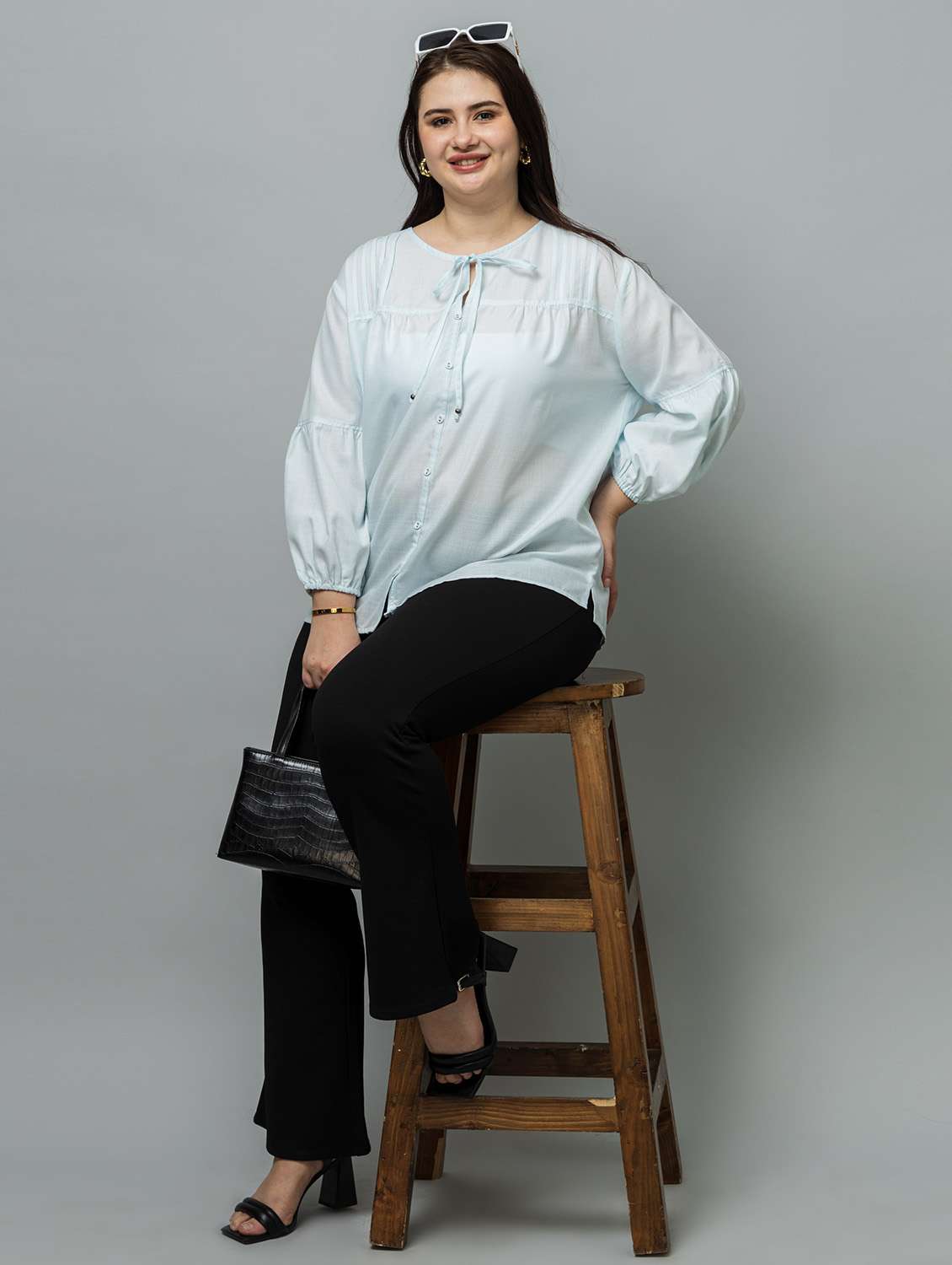 women plus size solid long sleeve top - 22443590 -  Standard Image - 6