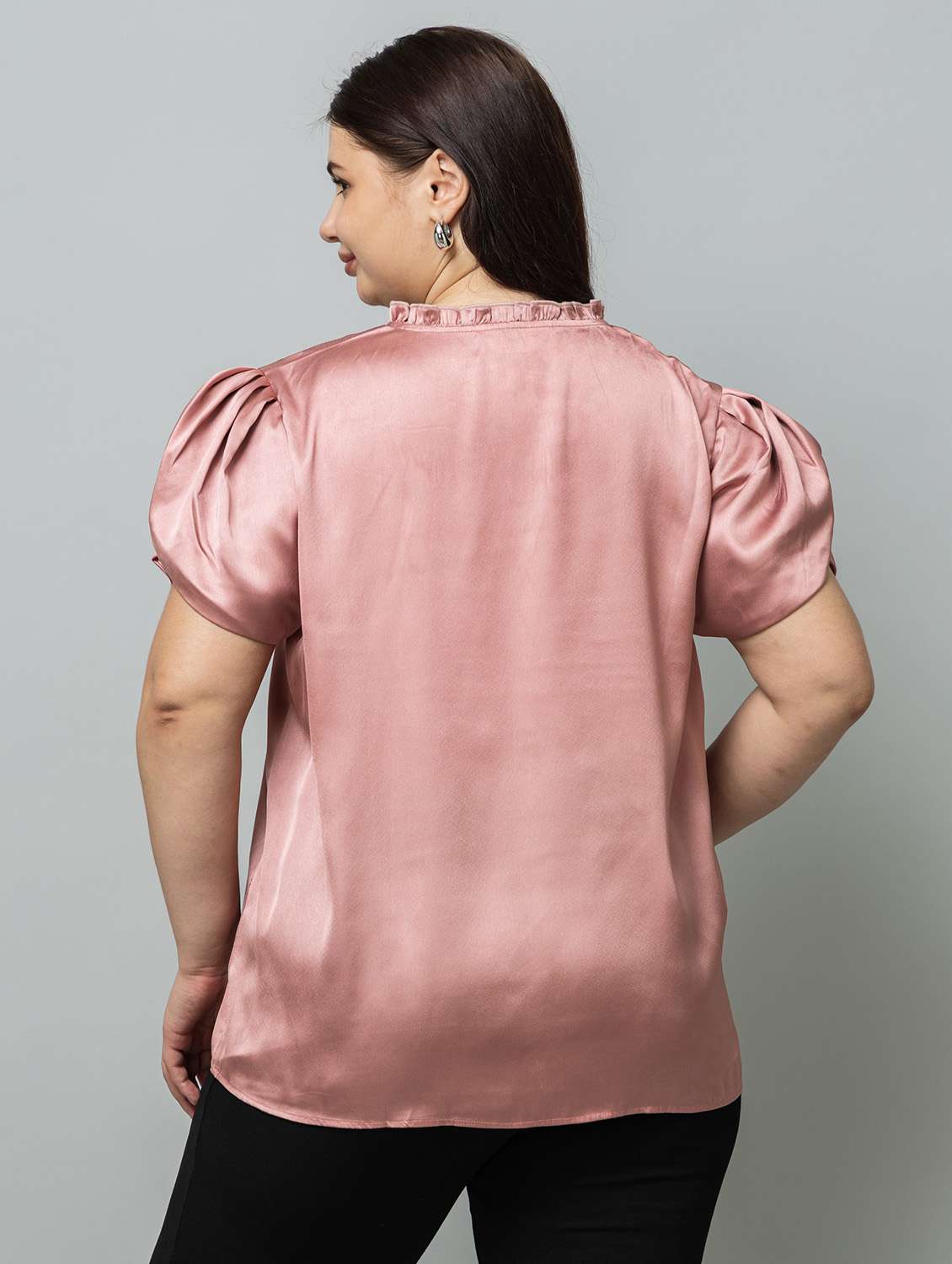 women plus size solid puff sleeve regular top - 22443591 -  Standard Image - 4
