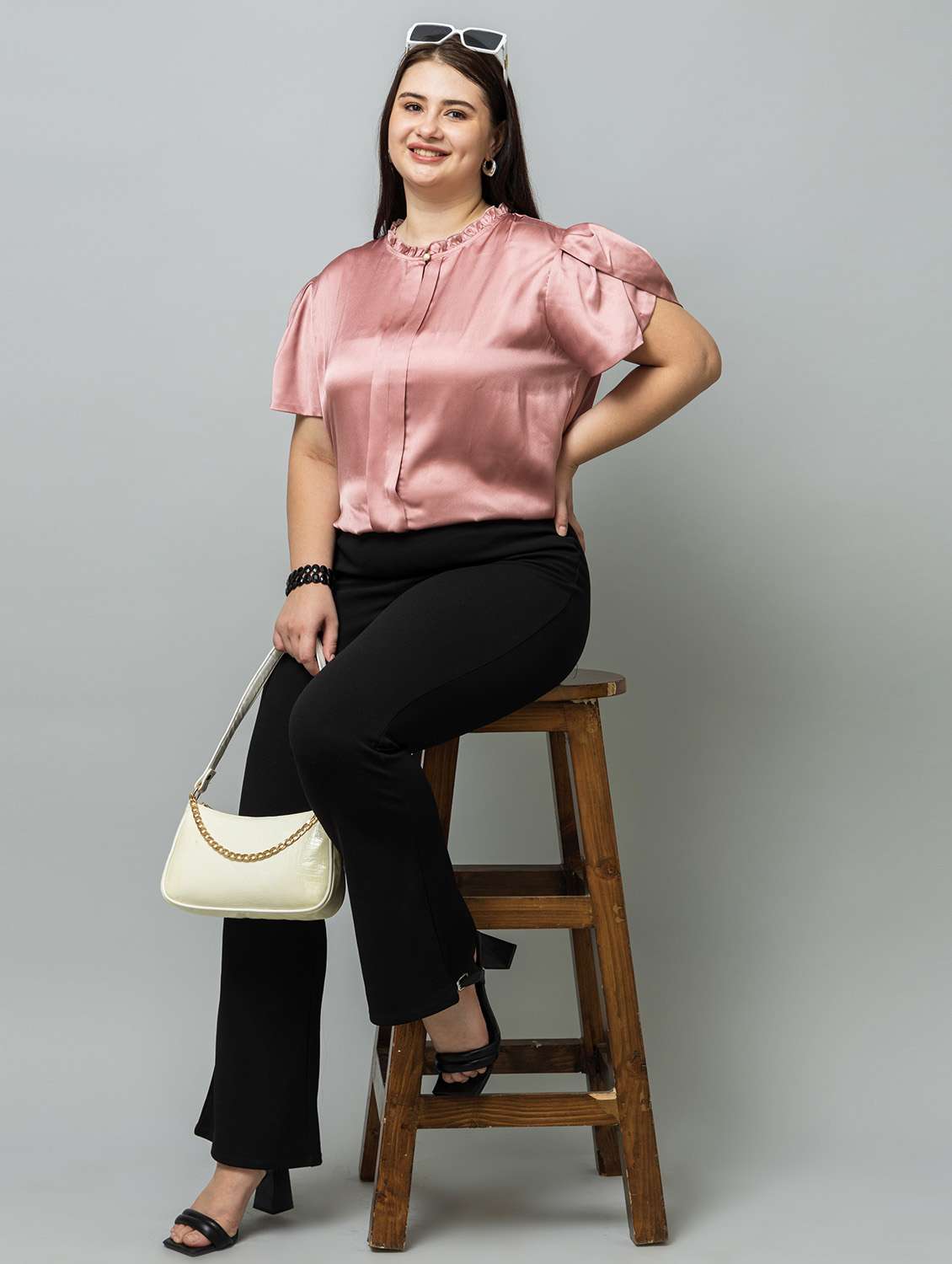 women plus size solid puff sleeve regular top - 22443591 -  Standard Image - 6