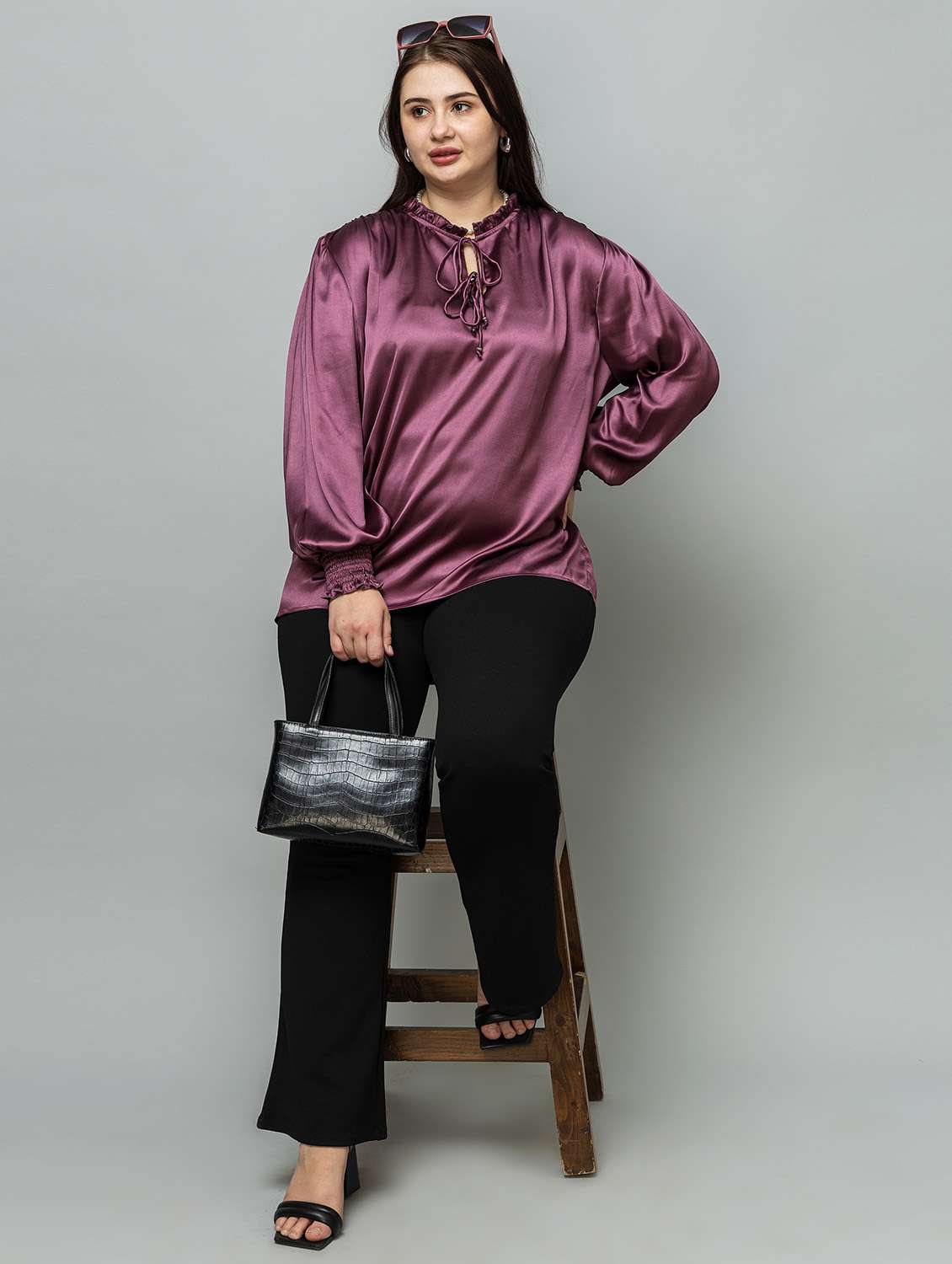 women plus size solid long sleeve top - 22443594 -  Standard Image - 6