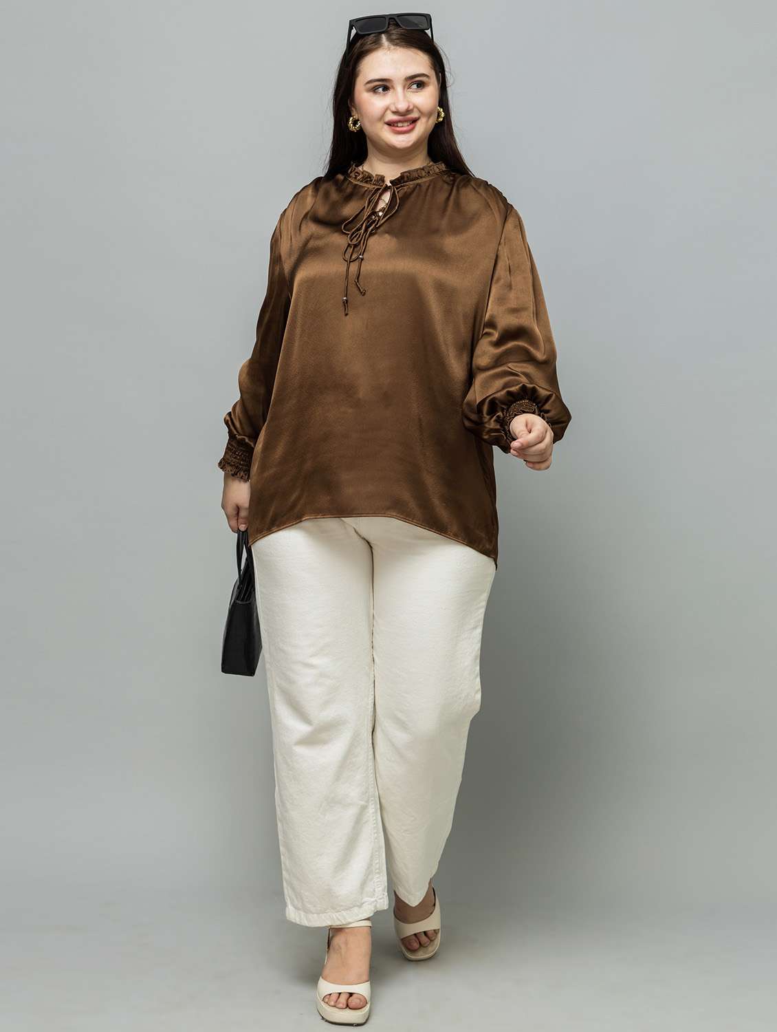 women plus size solid long sleeve top - 22443595 -  Standard Image - 6