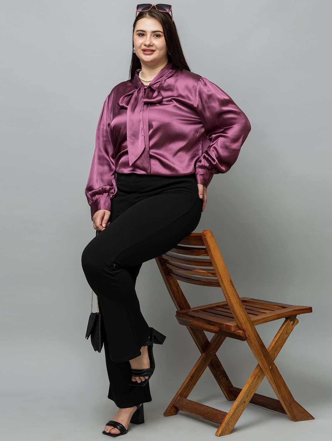 women solid purple satin regular top - 22443596 -  Standard Image - 6