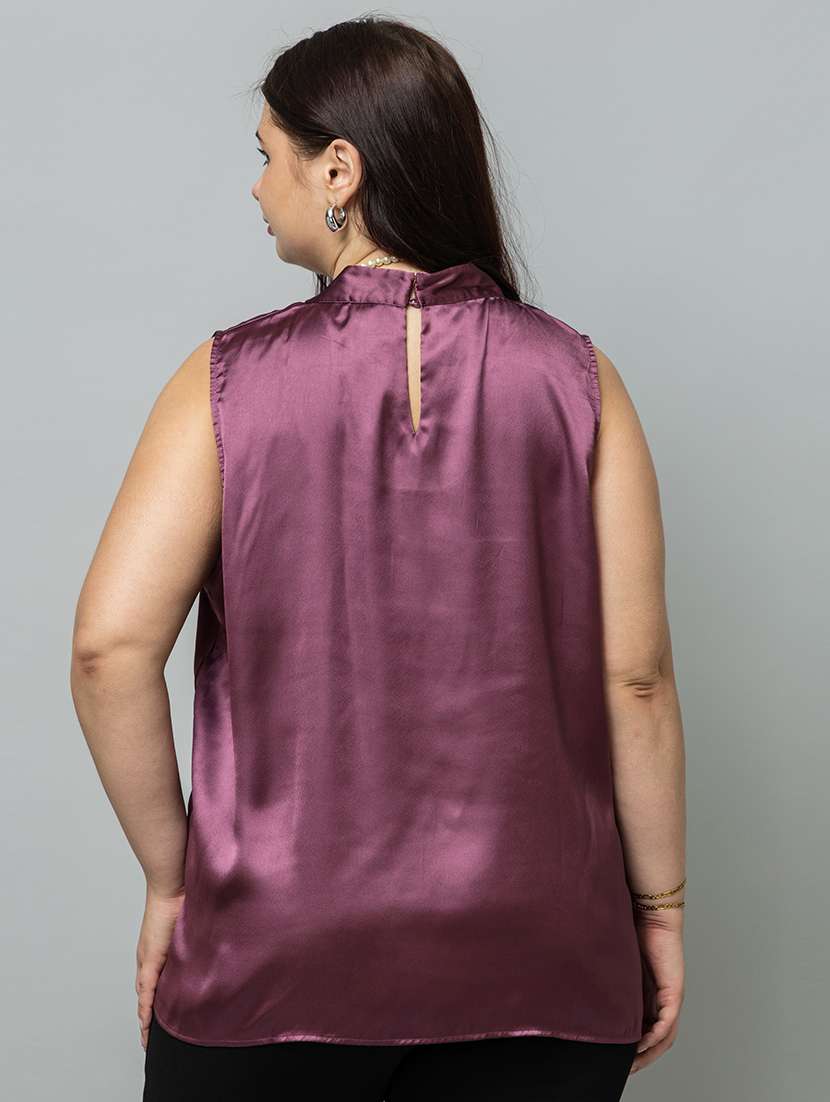 women solid purple satin regular top - 22443598 -  Standard Image - 4