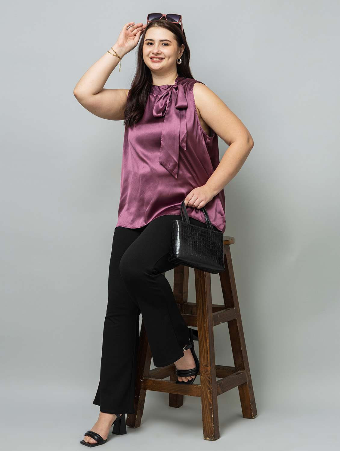 women solid purple satin regular top - 22443598 -  Standard Image - 6