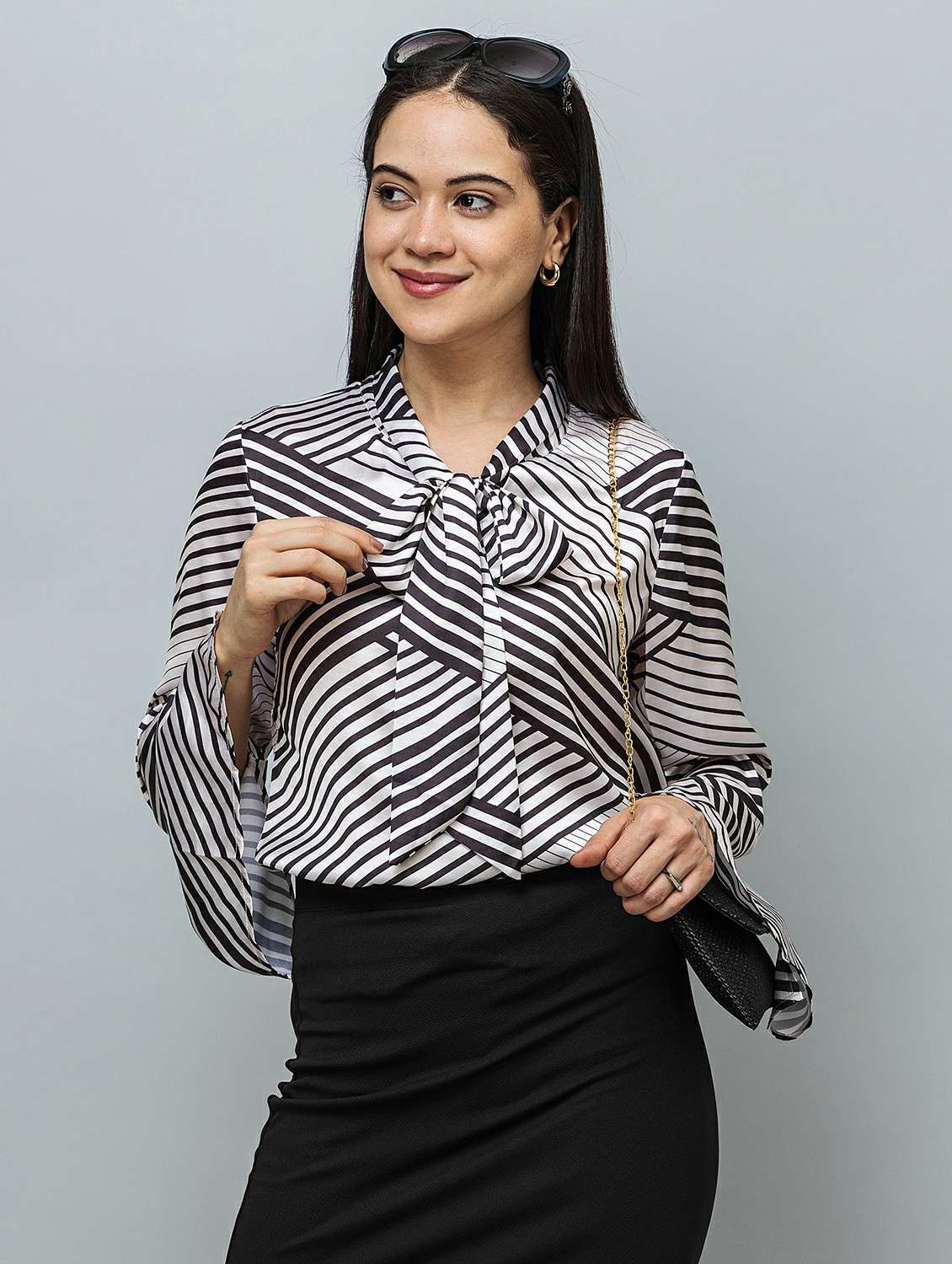 women geometric black satin regular top - 22443616 -  Standard Image - 4