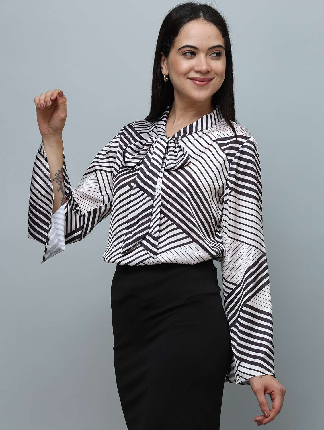 women geometric black satin regular top - 22443616 -  Standard Image - 6