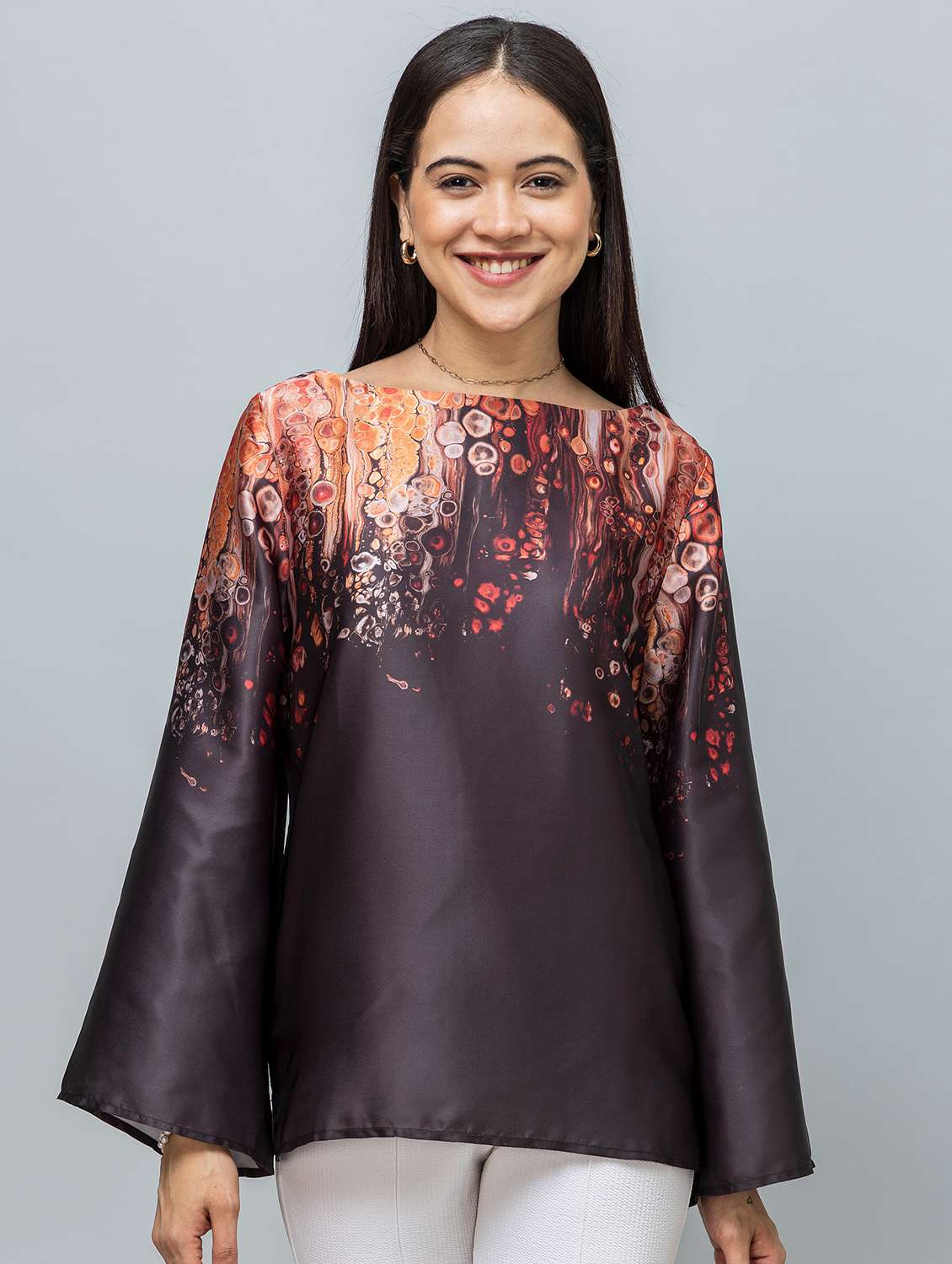 women printed long sleeve regular top