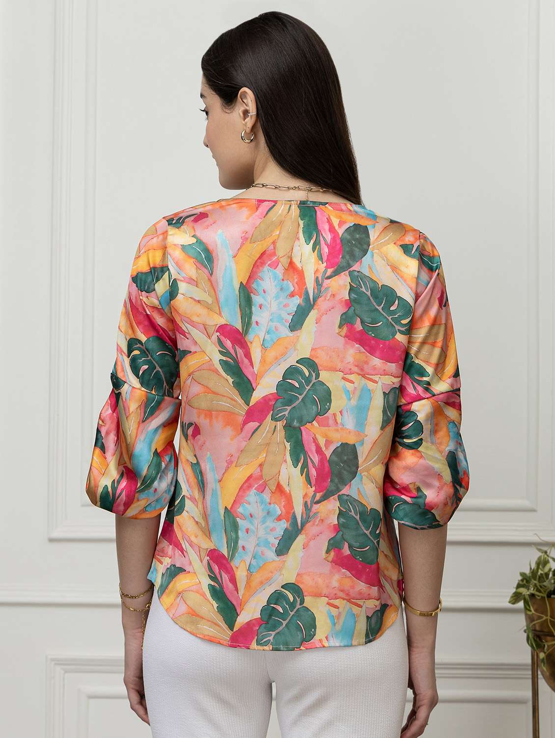 women floral pink satin regular top - 22443625 -  Standard Image - 4