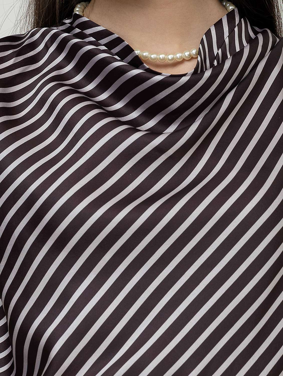women stripes black satin regular top - 22443634 -  Standard Image - 1
