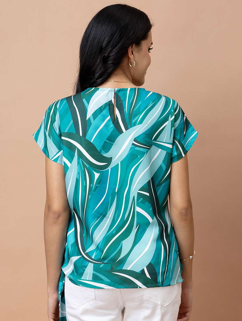 women abstract green satin regular top - 22443639 -  Standard Image - 4