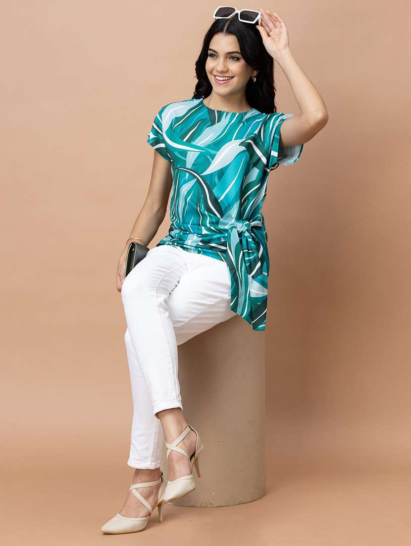 women abstract green satin regular top - 22443639 -  Standard Image - 6