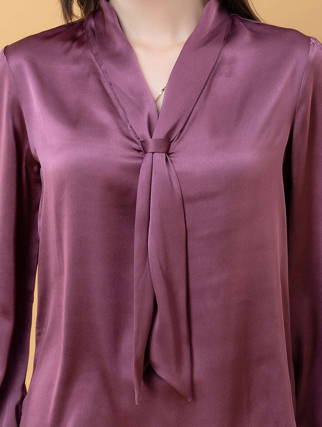 Women Solid Purple Satin Regular Top - 22443653 -  Standard Image - 1
