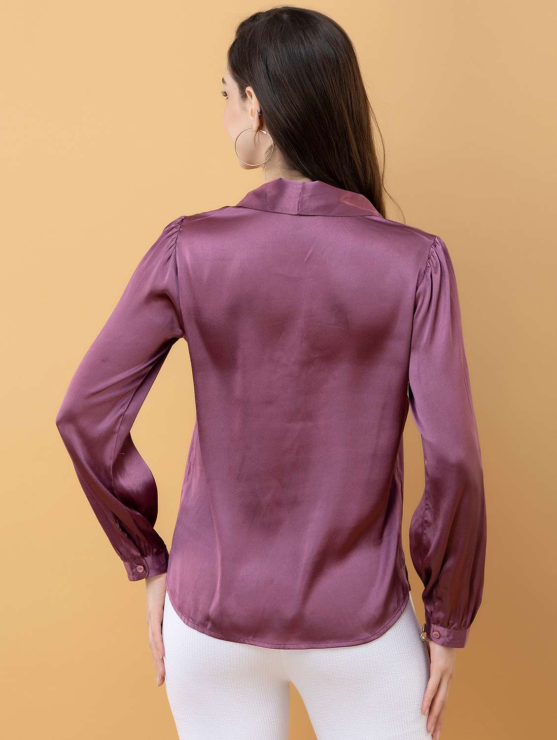 Women Solid Purple Satin Regular Top - 22443653 -  Standard Image - 4