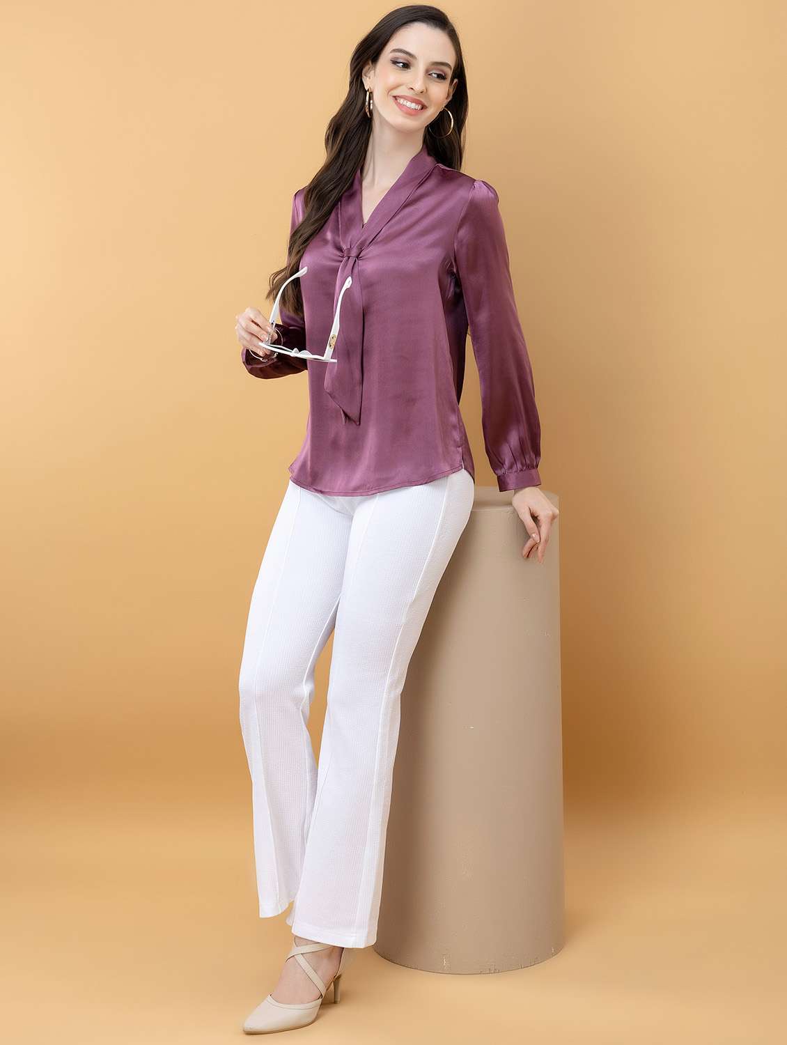Women Solid Purple Satin Regular Top - 22443653 -  Standard Image - 6