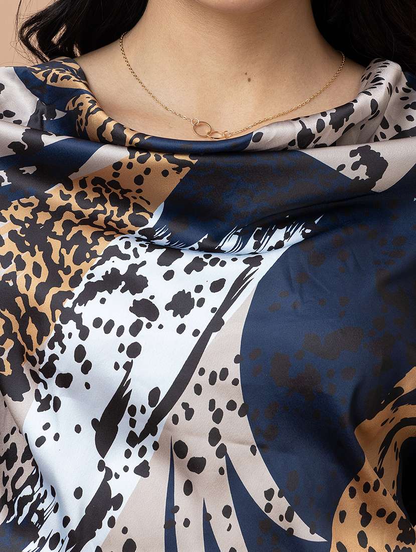 women animal print navy blue satin regular top - 22443657 -  Standard Image - 1