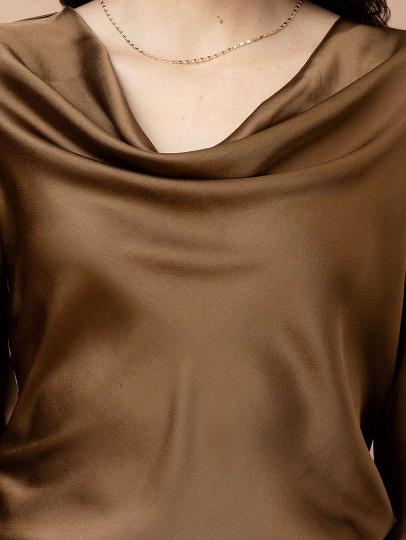 women solid brown satin regular top - 22443660 -  Standard Image - 1