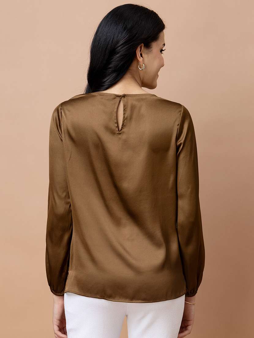 women solid brown satin regular top - 22443660 -  Standard Image - 4