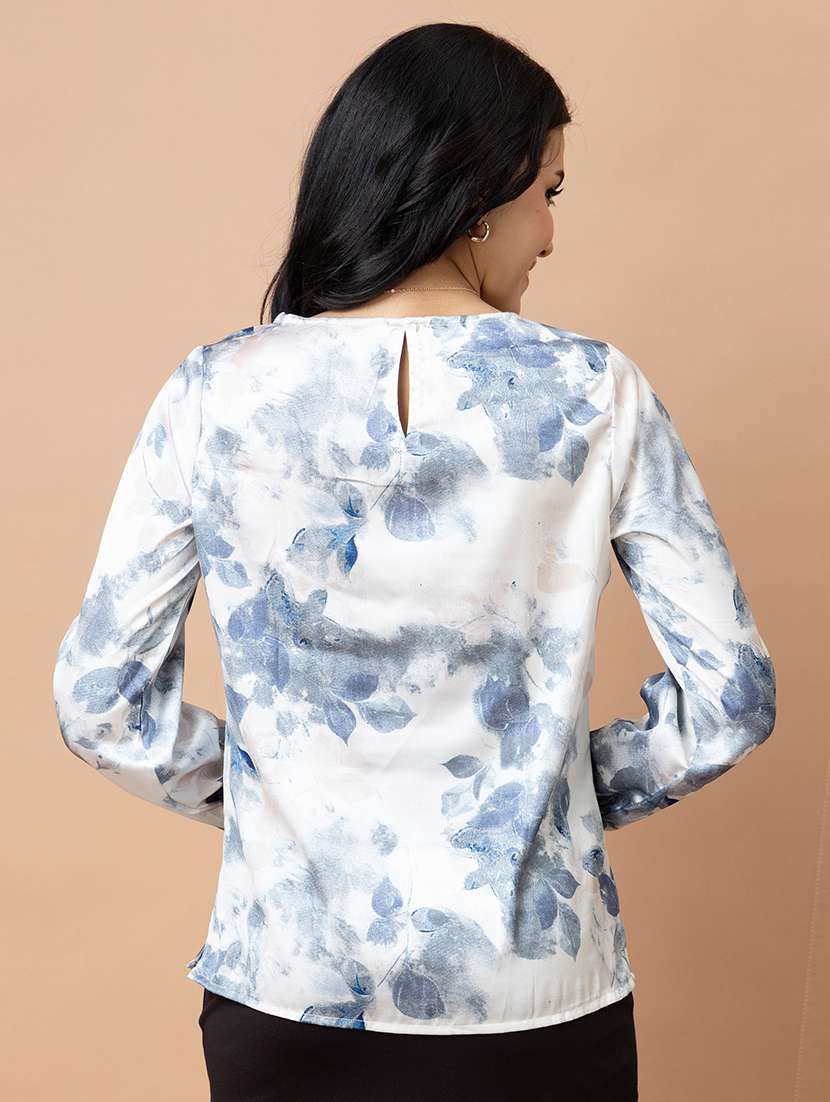 women floral blue satin regular top - 22443663 -  Standard Image - 4