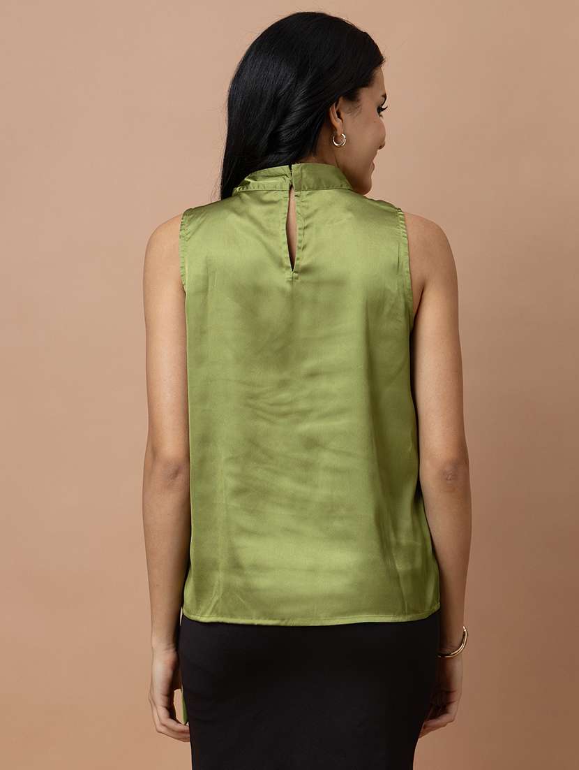 women solid olive satin regular top - 22443675 -  Standard Image - 4