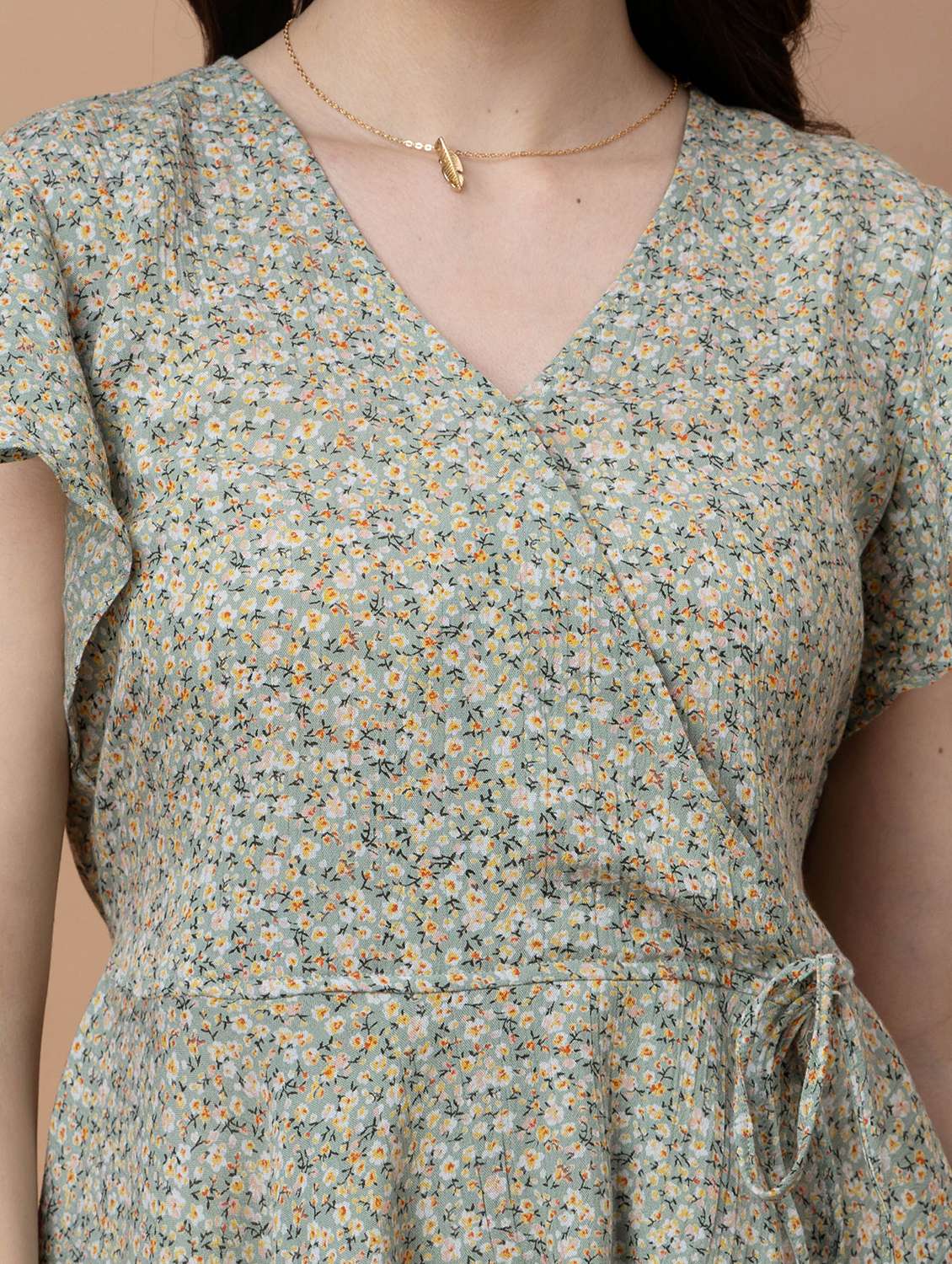 women printed short sleeve wrap top - 22443681 -  Standard Image - 1