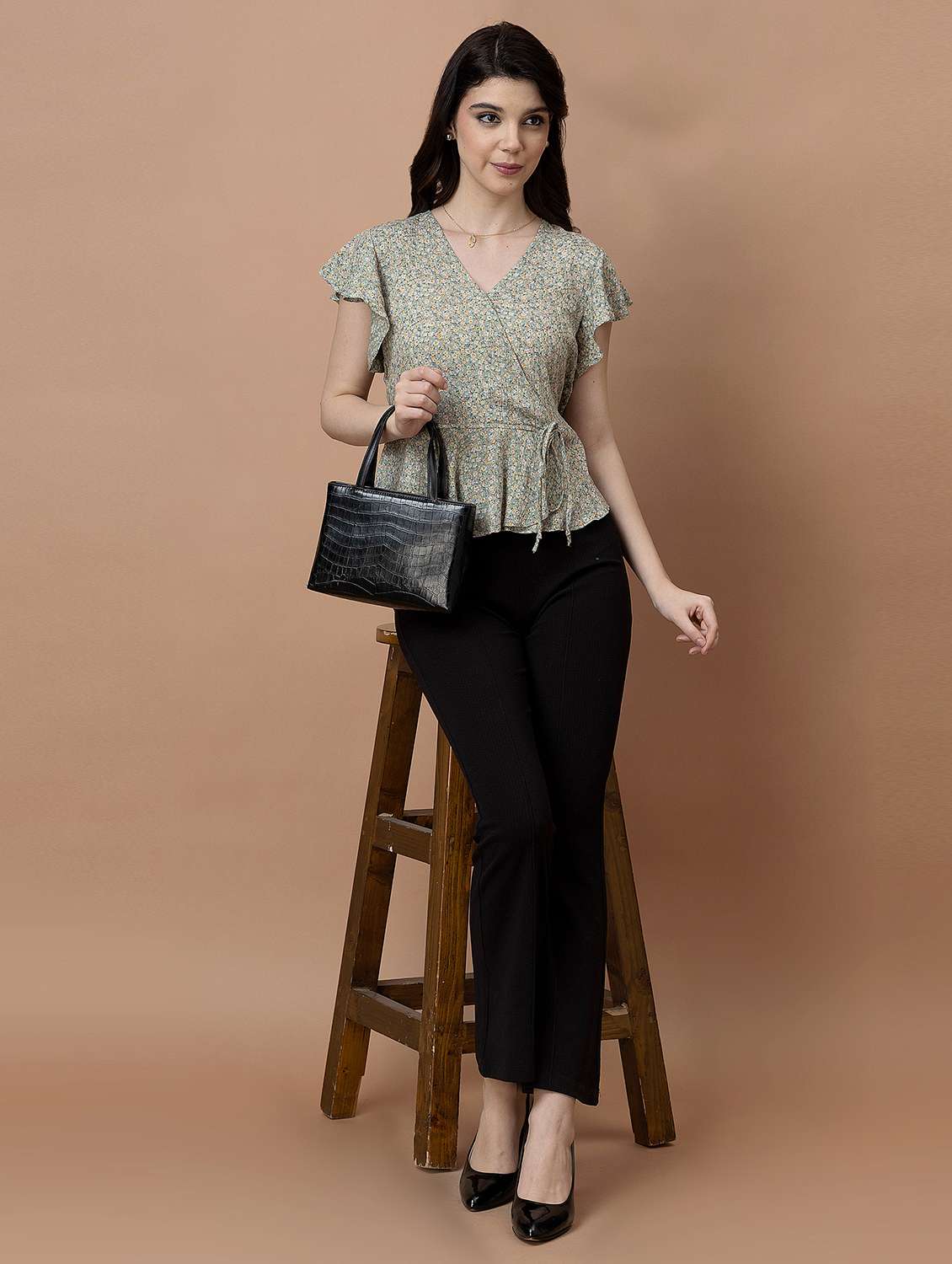women printed short sleeve wrap top - 22443681 -  Standard Image - 6