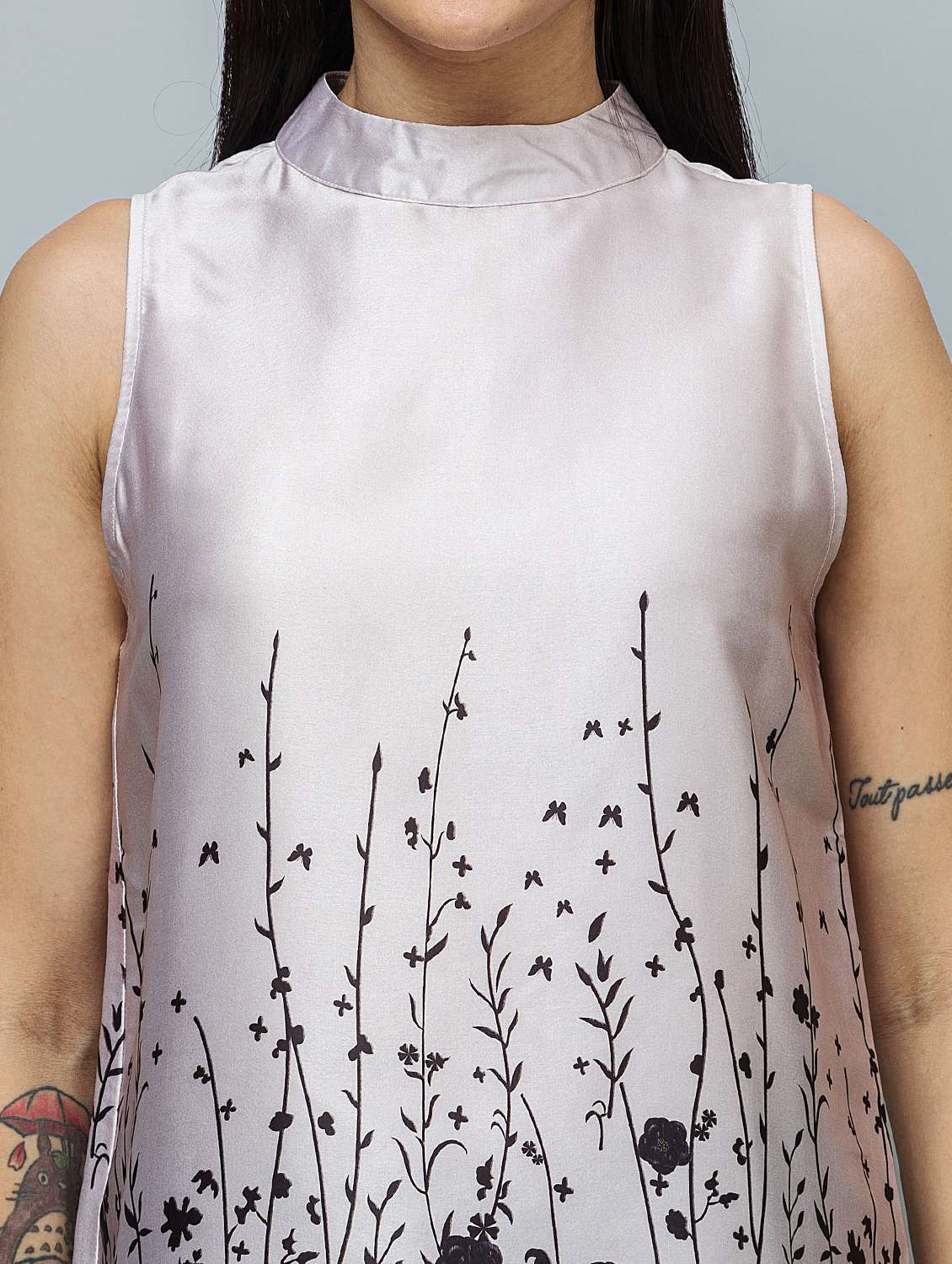 women floral silver satin regular top - 22443695 -  Standard Image - 1